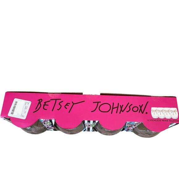 Betsey Johnson Pink Bow Stemless Wine Glasses Set of 4 Valentine's Day New - Picture 9 of 16